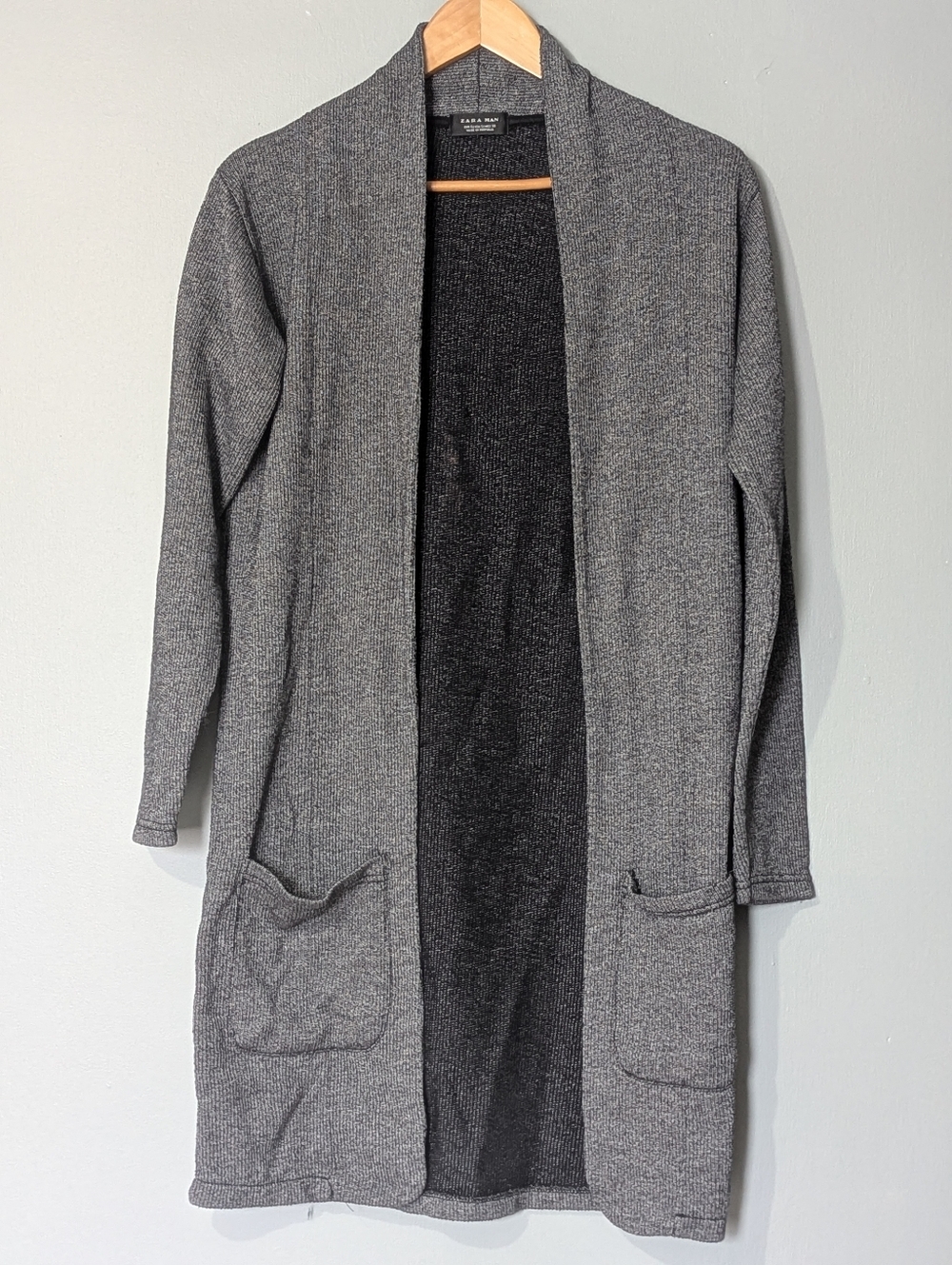 Zara Man Men's Longline Open-front Cardigan Ribbed‎ Knit Dark Academia